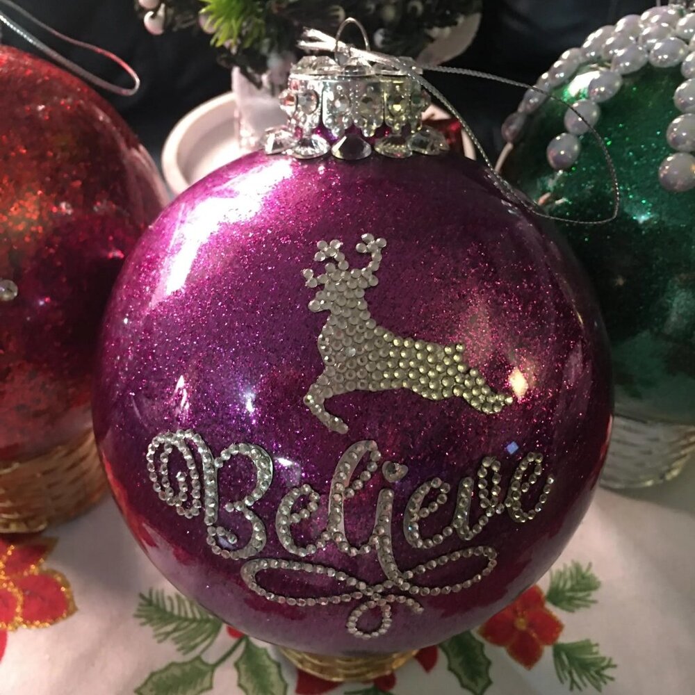 BELIEVE Christmas Ball-Christmas Decorations, 5" Round Christmas Ornaments